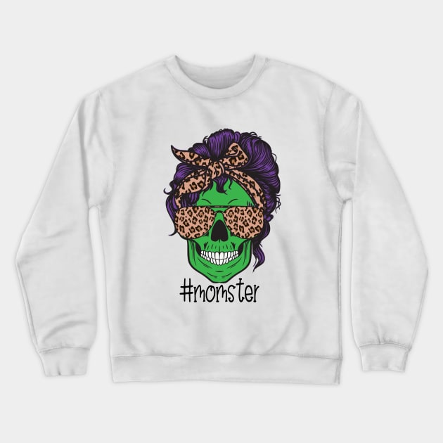 Mom of Monsters, Halloween Mom Life Skull Cheetah Tie Dye Crewneck Sweatshirt by PIIZ